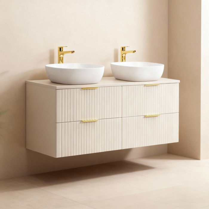 Ensemble de salle de bains NOXERA 120 cm – Marron congo – plan pour vasque + 2 vasque + 4 tiroirs