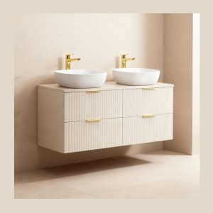 Ensemble de salle de bains NOXERA 120 cm – Marron congo – Plan vasque + double vasque + 4 tiroirs