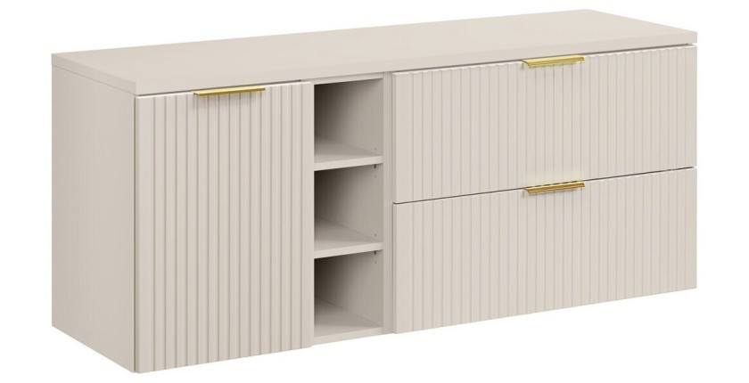 Ensemble de salle de bains NOXERA 140 cm – Marron congo – Plan vasque + 4 tiroirs + étagères