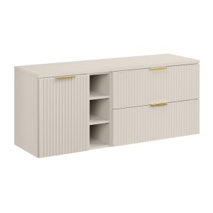 Ensemble de salle de bains NOXERA 140 cm – Marron congo – Plan vasque + 4 tiroirs + étagères