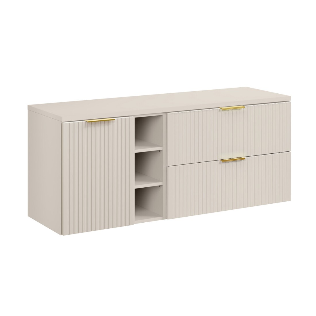 Ensemble de salle de bains NOXERA 140 cm – Marron congo – Plan vasque + 4 tiroirs + étagères