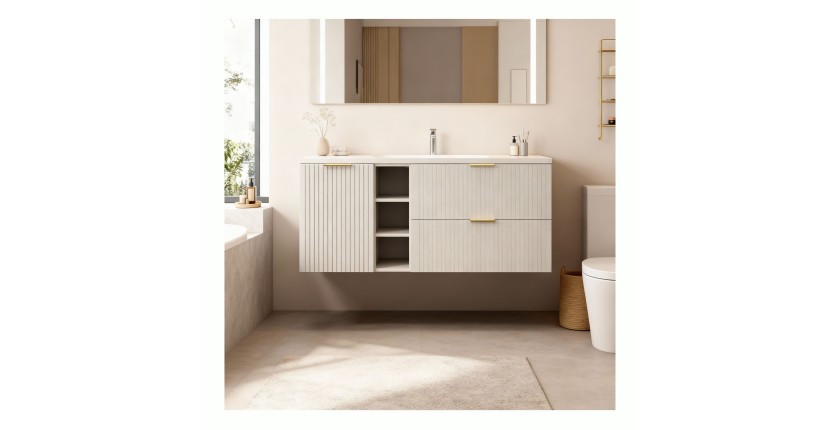 Ensemble de salle de bains NOXERA 140 cm – Marron congo – Plan vasque + 4 tiroirs + étagères