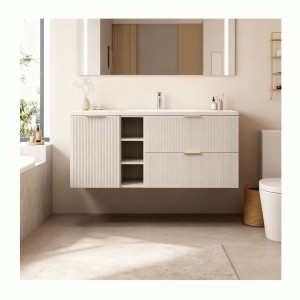 Ensemble de salle de bains NOXERA 140 cm – Marron congo – Plan vasque + 4 tiroirs + étagères