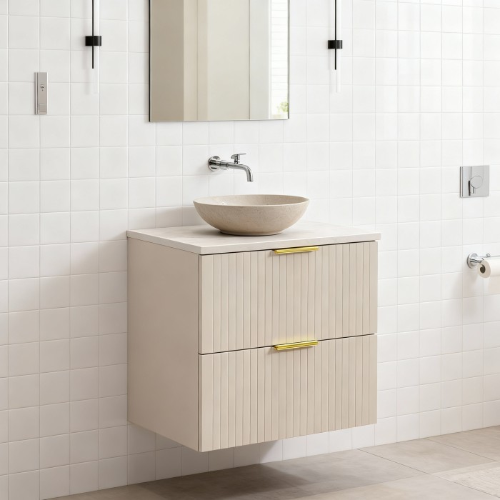 Ensemble de salle de bains NOXERA 60 cm – Marron congo – Plan pour vasque + 2 tiroirs