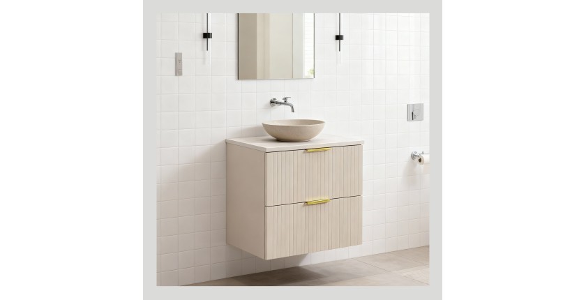 Ensemble de salle de bains NOXERA 60 cm – Marron congo – Plan vasque + vasque + 2 tiroirs
