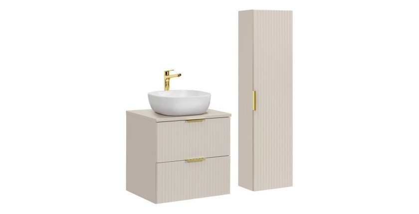 Ensemble de salle de bains NOXERA 60 cm Cashmere – Marron congo – Vasque + colonne suspendue
