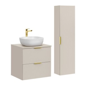 Ensemble de salle de bains NOXERA 60 cm Cashmere – Marron congo – Vasque + colonne suspendue