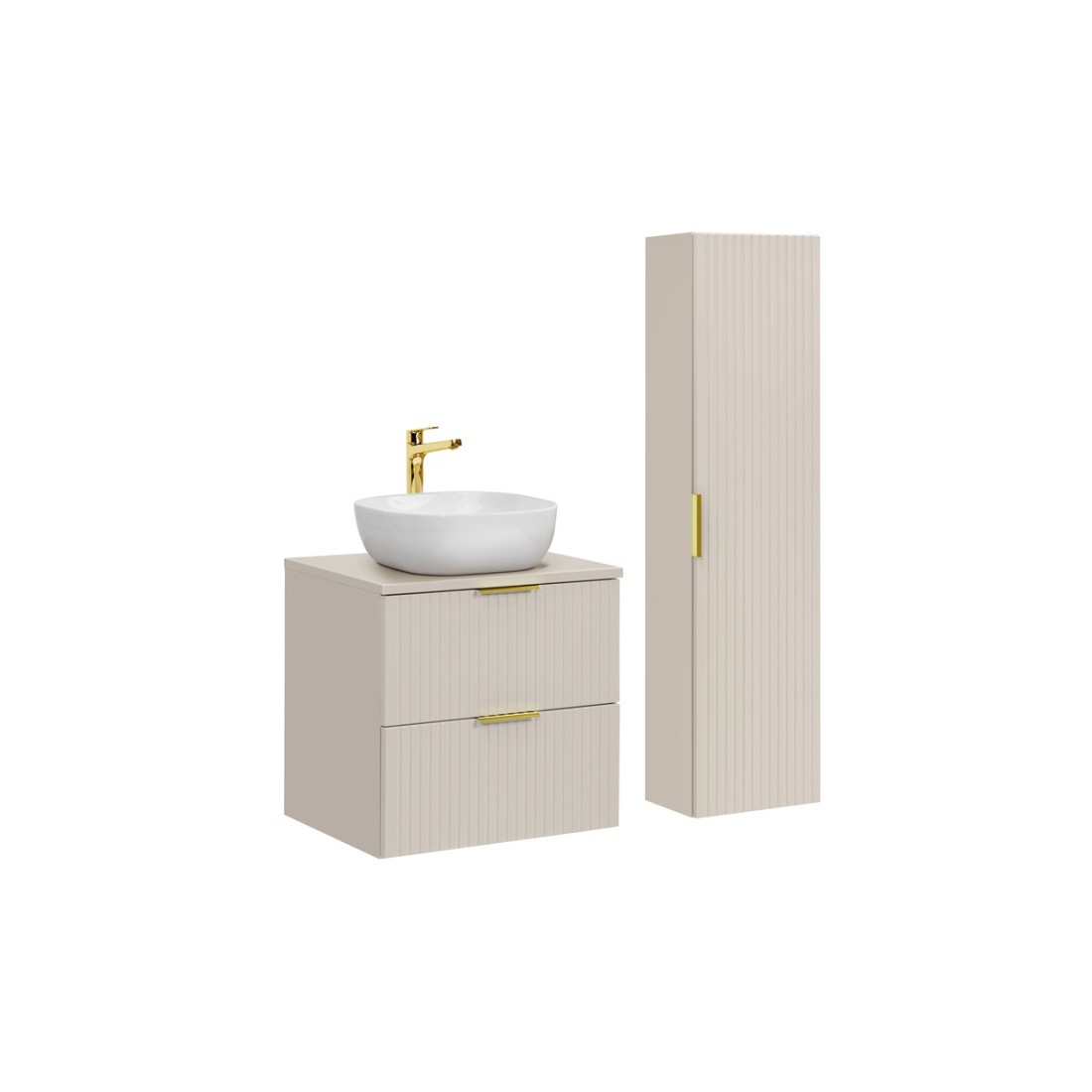 Ensemble de salle de bains NOXERA 60 cm Cashmere – Marron congo – Vasque + colonne suspendue