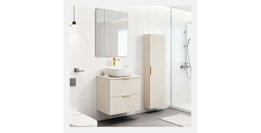 Ensemble de salle de bains NOXERA 60 cm Cashmere – Marron congo – Vasque + colonne suspendue
