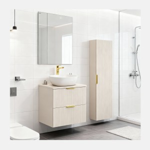 Ensemble de salle de bains NOXERA 60 cm Cashmere – Marron congo – Vasque + colonne suspendue