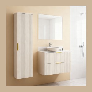 Ensemble de salle de bains NOXERA 80 cm – Marron congo – Plan vasque + colonne