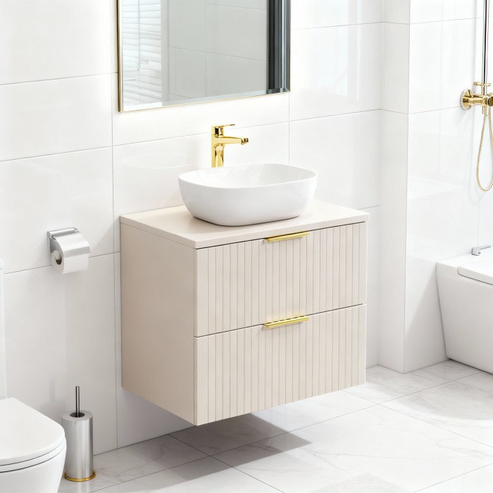 Ensemble de salle de bains NOXERA 80 cm – Marron congo – plan pour vasque + vasque