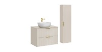 Ensemble de salle de bains NOXERA 80 cm – Marron congo – Vasque + colonne suspendue