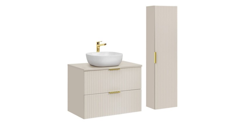 Ensemble de salle de bains NOXERA 80 cm – Marron congo – Vasque + colonne suspendue