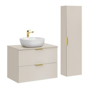 Ensemble de salle de bains NOXERA 80 cm – Marron congo – Vasque + colonne suspendue