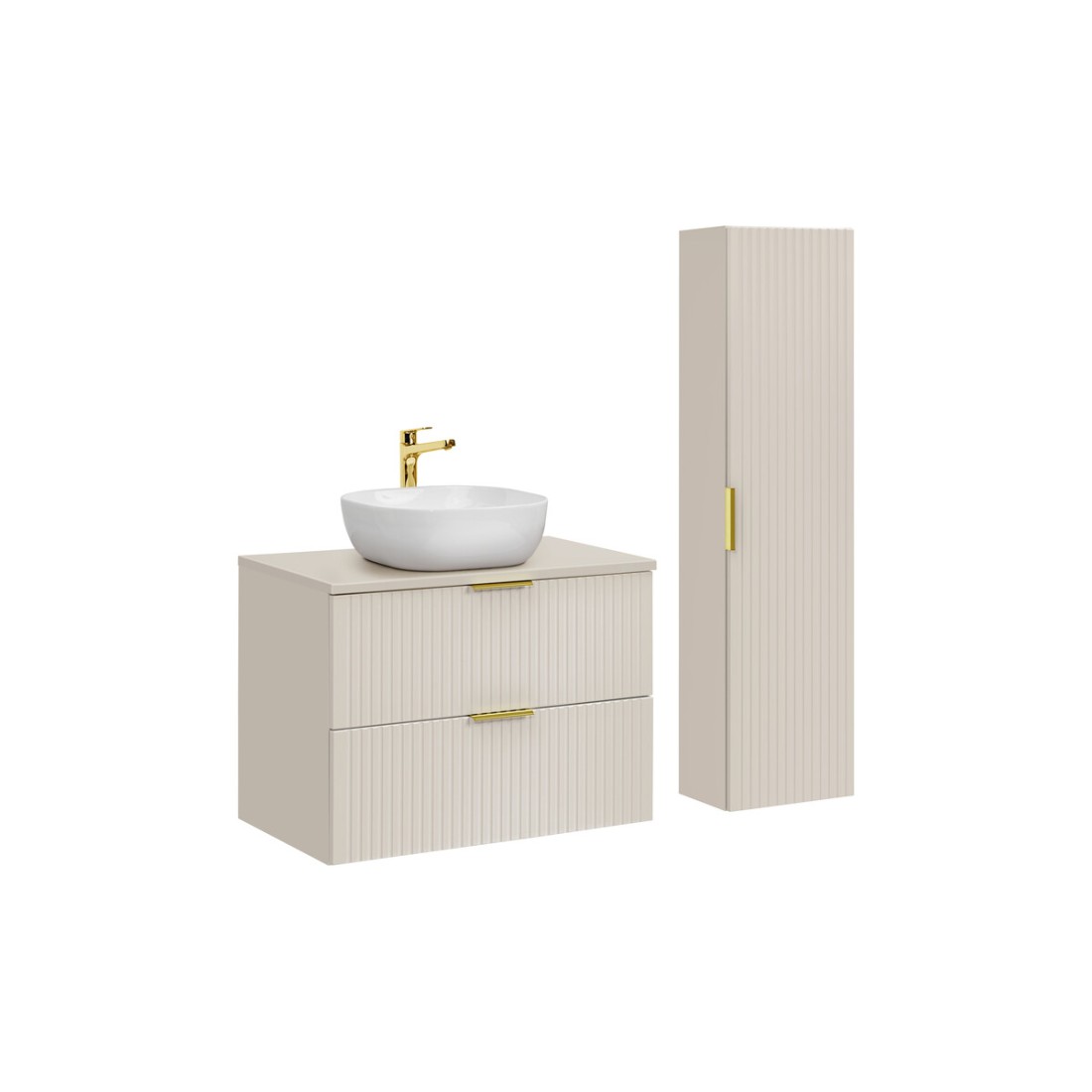 Ensemble de salle de bains NOXERA 80 cm – Marron congo – Vasque + colonne suspendue