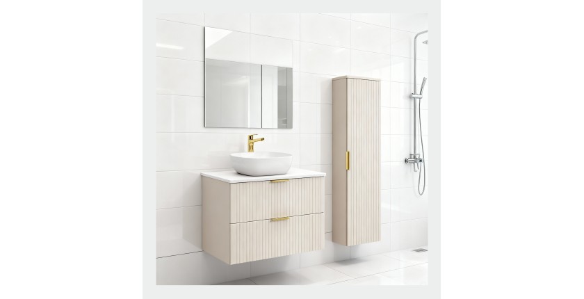 Ensemble de salle de bains NOXERA 80 cm – Marron congo – Vasque + colonne suspendue