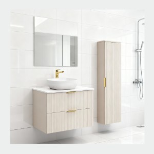 Ensemble de salle de bains NOXERA 80 cm – Marron congo – Vasque + colonne suspendue