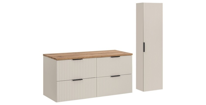 Ensemble de salle de bains NOXERA 120 cm – Marron congo – Plan vasque + colonne suspendue