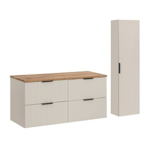 Ensemble de salle de bains NOXERA 120 cm – Marron congo – Plan vasque + colonne suspendue