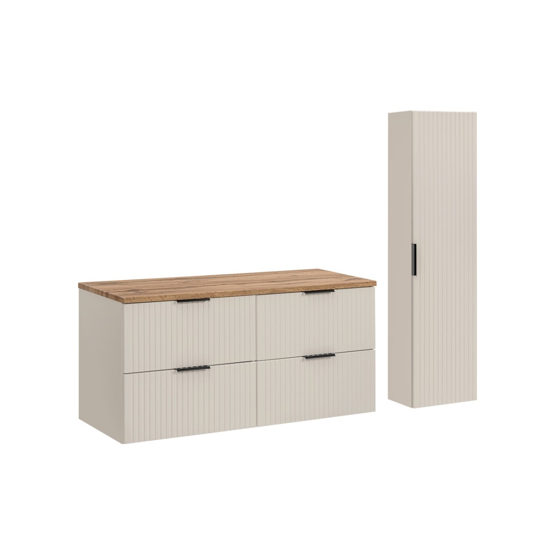 Ensemble de salle de bains NOXERA 120 cm – Marron congo – Plan vasque + colonne suspendue