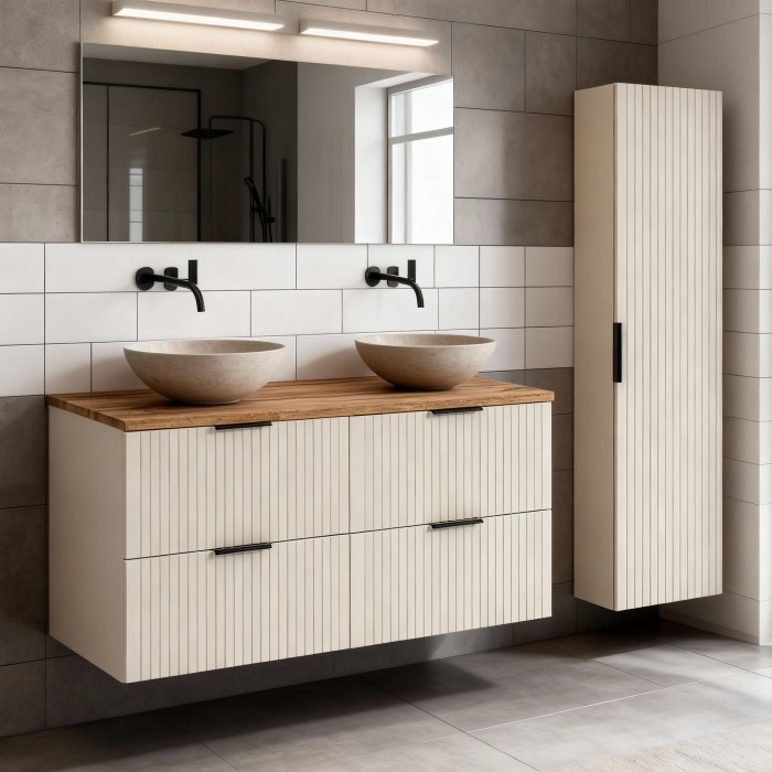 Ensemble de salle de bains NOXERA 120 cm – Marron congo – plan pour vasque + colonne suspendue