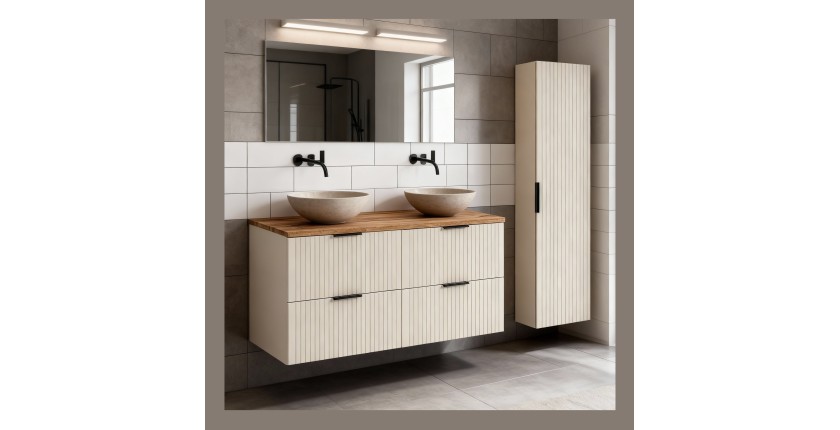 Ensemble de salle de bains NOXERA 120 cm – Marron congo – Plan vasque + colonne suspendue