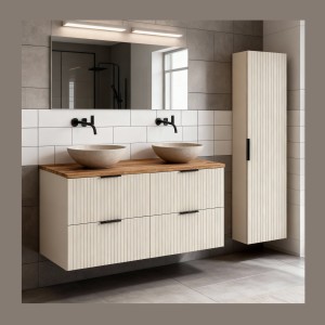 Ensemble de salle de bains NOXERA 120 cm – Marron congo – Plan vasque + colonne suspendue