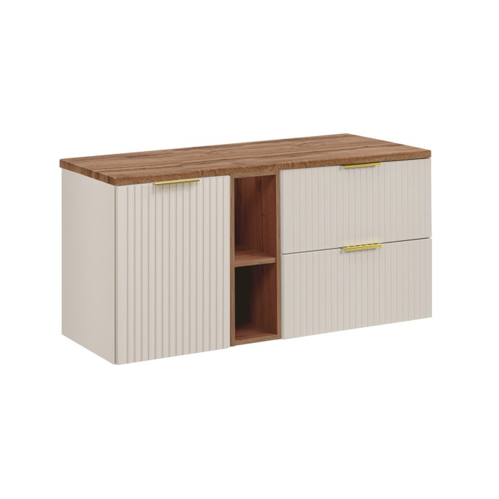 Ensemble de salle de bains NOXERA 120 cm – Marron congo & chêne wotan – plan pour vasque + niches