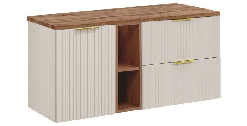 Ensemble de salle de bains NOXERA 120 cm – Marron congo & chêne wotan – Plan vasque + niches + vasque