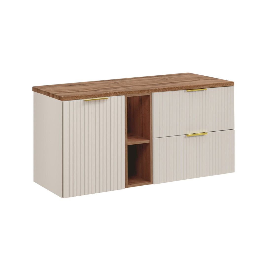 Ensemble de salle de bains NOXERA 120 cm – Marron congo & chêne wotan – Plan vasque + niches + vasque
