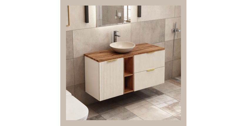 Ensemble de salle de bains NOXERA 120 cm – Marron congo & chêne wotan – Plan vasque + niches + vasque