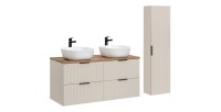 Ensemble de salle de bains NOXERA 120 cm – Marron congo & wotan – Double vasque + colonne