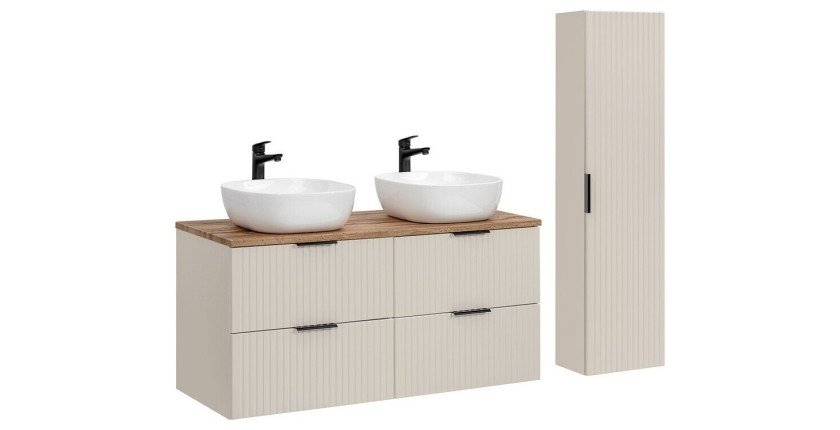 Ensemble de salle de bains NOXERA 120 cm – Marron congo & wotan – Double vasque + colonne