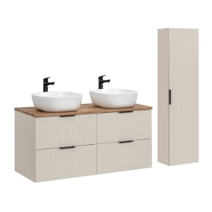 Ensemble de salle de bains NOXERA 120 cm – Marron congo & wotan – Double vasque + colonne