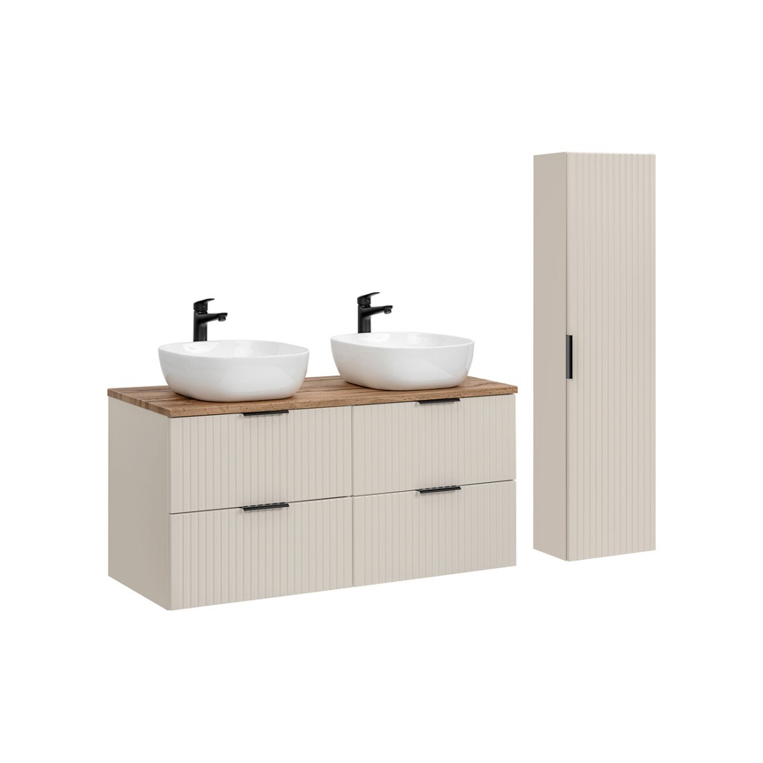 Ensemble de salle de bains NOXERA 120 cm – Marron congo & wotan – Double vasque + colonne