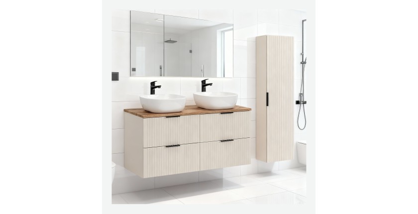 Ensemble de salle de bains NOXERA 120 cm – Marron congo & wotan – Double vasque + colonne