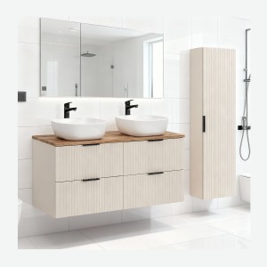 Ensemble de salle de bains NOXERA 120 cm – Marron congo & wotan – Double vasque + colonne