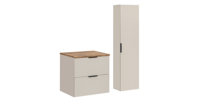 Ensemble de salle de bains NOXERA 60 cm – Marron congo & wotan – Plan vasque + colonne