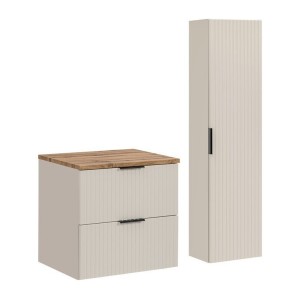 Ensemble de salle de bains NOXERA 60 cm – Marron congo & wotan – Plan vasque + colonne