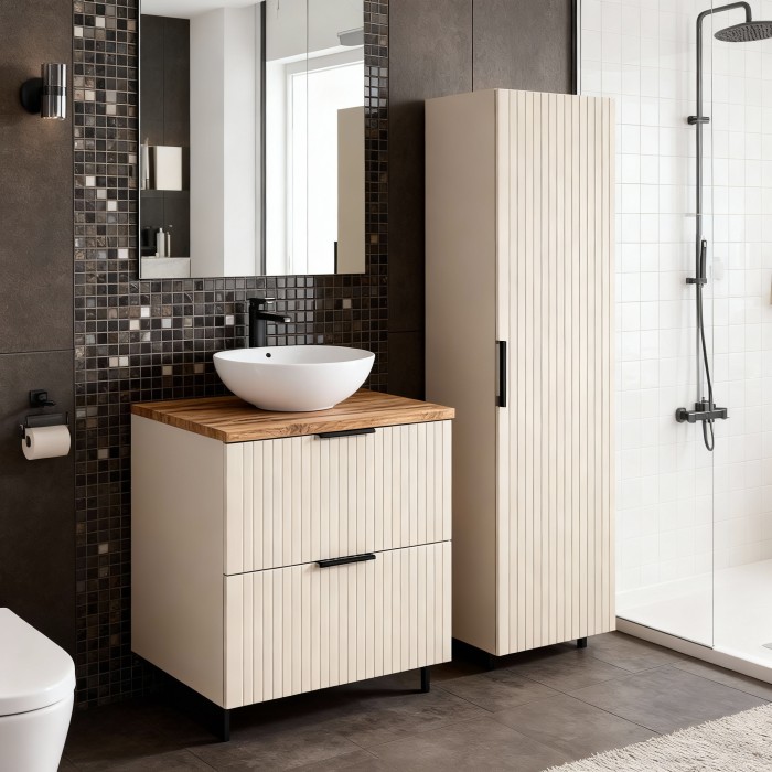 Ensemble de salle de bains NOXERA 60 cm – Marron congo & wotan – plan pour vasque + colonne
