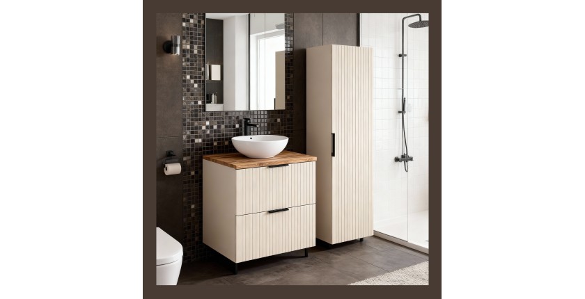 Ensemble de salle de bains NOXERA 60 cm – Marron congo & wotan – Plan vasque + colonne