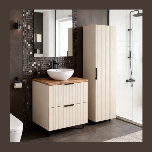 Ensemble de salle de bains NOXERA 60 cm – Marron congo & wotan – Plan vasque + colonne