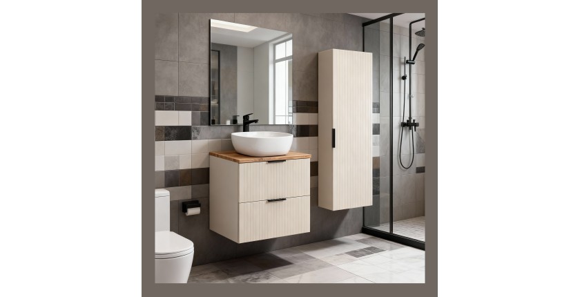 Ensemble de salle de bains NOXERA 60 cm – Marron congo & wotan – Vasque céramique + colonne