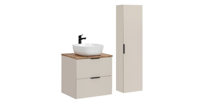 Ensemble de salle de bains NOXERA 80 cm – Marron congo & wotan – Avec vasque + colonne
