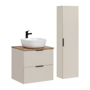 Ensemble de salle de bains NOXERA 80 cm – Marron congo & wotan – Avec vasque + colonne