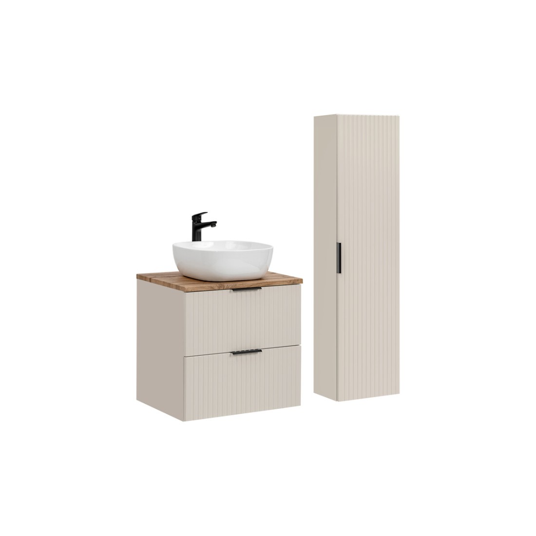 Ensemble de salle de bains NOXERA 80 cm – Marron congo & wotan – Avec vasque + colonne