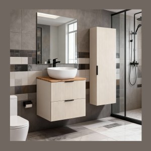 Ensemble de salle de bains NOXERA 80 cm – Marron congo & wotan – Avec vasque + colonne