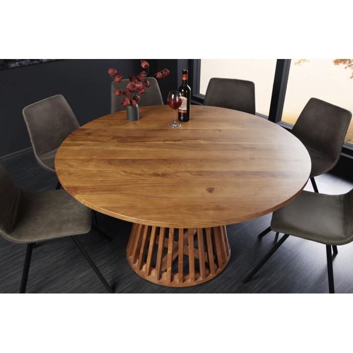 Esstisch TALMA – Rund Durchmesser 120 cm – Massives lackiertes Akazienholz – Rustikaler Stil