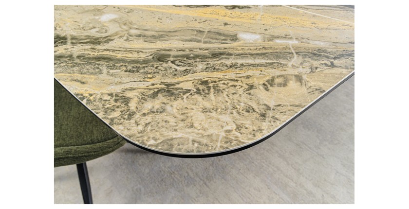 Zoom sur le coin de la table VORTEX beige